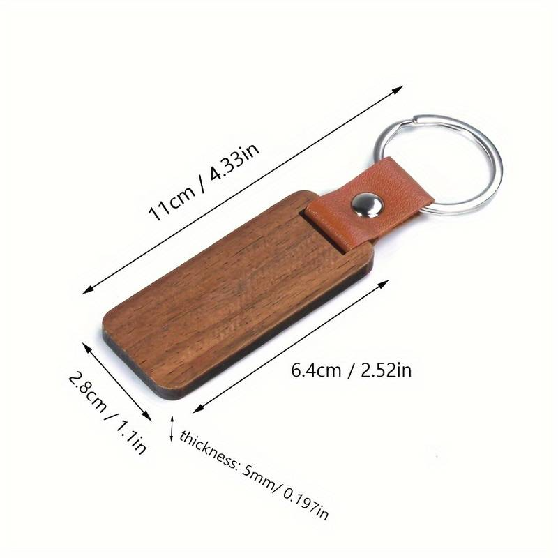 Wooden with PU leather Keyring - Laser Engraved