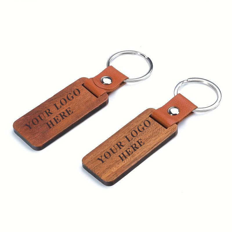 Wooden with PU leather Keyring - Laser Engraved